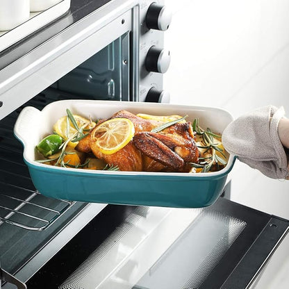 Sweejar Baking Pans Set, Ceramic 9x13 Baking Dish with Handle, Rectangular Casserole Dishes for Oven, Bakeware Sets of 3, Durable Lasagna Pan Deep for Kitchen, Banquet, Wedding Gift(Turquoise) - Image 4