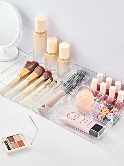 SMARTAKE 37-Piece Drawer Organizer with Non-Slip Silicone Pads, 4-Size Desk Drawer Organizer Trays Storage Tray for Makeup, Jewelries, Utensils in Bedroom Dresser, Office and Kitchen (Clear) - Image 3