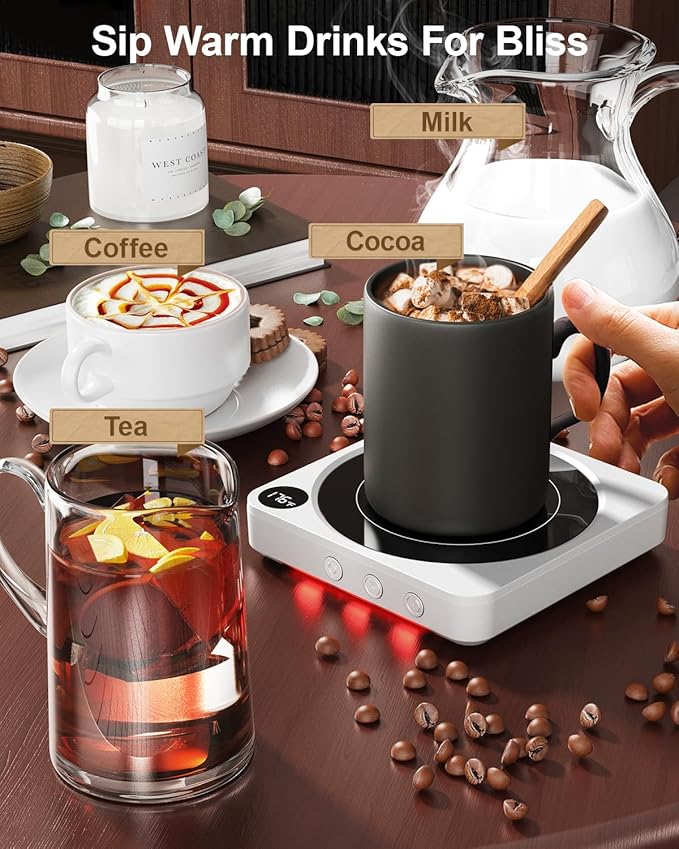 Mug Warmer - 36W Coffee Mug Warmer for Desk with Temperature Display, 2-12Hrs Auto Shut Off, Smart Candle Warmer - Ideal Coffee Gifts Accessories Keep Beverages Coffee Warmer (White) - Image 4