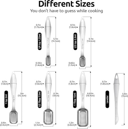 U-Taste Narrow Square Measuring Spoons: 18/8 Stainless Steel Kitchen Measure Teaspoon Tablespoon with Leveler, Polygon Rectangular Metal Jar Scoop for Baking Cooking, Coffee, Spice, Powder (Set of 6) - Image 2