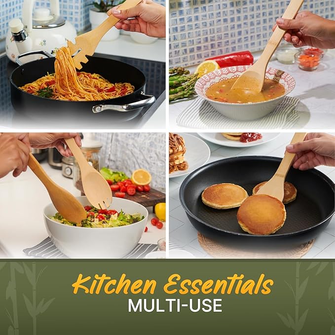 Wooden Utensil Set, Bamboo Utensils – 7 PCs Wood Spoons for Cooking, Easy to Clean, Sturdy, Lightweight & Heat Resistant - Image 4