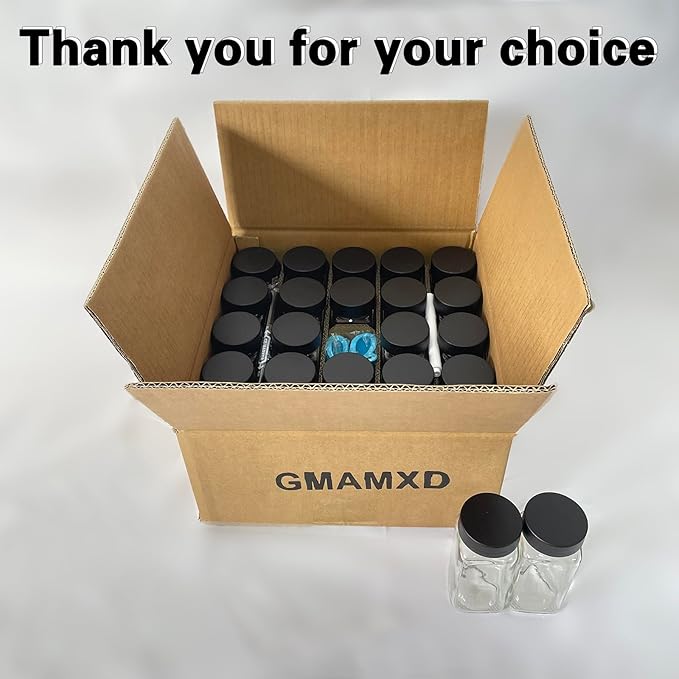 24 Glass Spice Jars with Labels, Spice Jar Set, 4oz Spice Containers, Seasoning Containers with Black Airtight Lids and Shaker Lids, Square Empty Spice Bottles, 492 Labels, 1 Funnel - Image 6