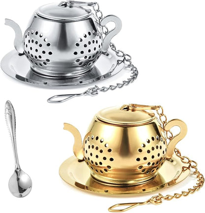 2-Pack Premium Tea Infusers with Spoon – 304 Stainless Steel Loose Leaf Tea Strainer & Steeper – Cute Teapot Design for a Thoughtful Brewing Journey
