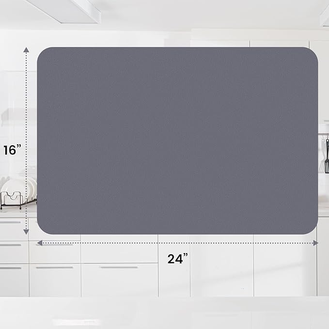 WISELIFE Dish Drying Mat Super Absorbent Drying Mat Large Dish Drying Mats for Kitchen Counter Easy Clean Dish Mat Kitchen Drying Mat16"x 24" Classic Grey - Image 3