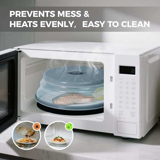 12" Large Microwave Splatter Cover & Silicone Mat, Foldable Food Cover and Raised Handle, BPA-Free Splatter Guard Lid, Multi-Purpose Heat-Resistant Mat for Pots,and Kitchen - Image 3