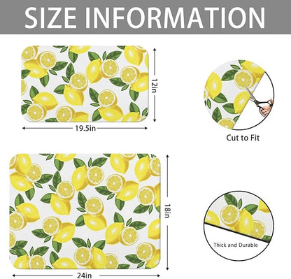 Dish Drying Mat for Kitchen Counter 2 Pack with Non-Slip Rubber Backing - Heat-Resistant Absorbent Coffee Bar Mat, Dish Rack Mat, Lemon Dish Drying Mats 18x24+19.5x12 inch