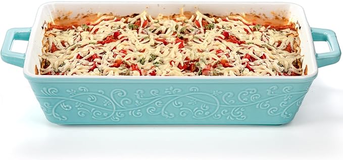 Okllen Set of 3 Casserole Dishes for Oven, Ceramic Baking Dishes with Handles, Rectangular Lasagna Pan Bakeware Set for Baking Cooking, Roasting, Broiling, Gratin, Wedding & Housewarming Gift, Blue - Image 5