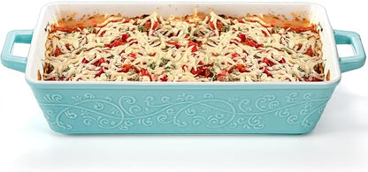 Okllen Set of 3 Casserole Dishes for Oven, Ceramic Baking Dishes with Handles, Rectangular Lasagna Pan Bakeware Set for Baking Cooking, Roasting, Broiling, Gratin, Wedding & Housewarming Gift, Blue - Image 5