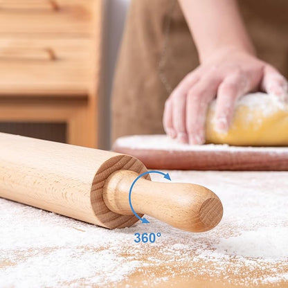 AISOSO Rolling Pins for Baking, 15.75 Inches Wooden Rolling Pin with Handles, Classic Nonstick Dough Roller for Fondant Pizza Pie Crust Cookie Pastry, Kitchen Baking Essentials, Light Yellow - Image 5