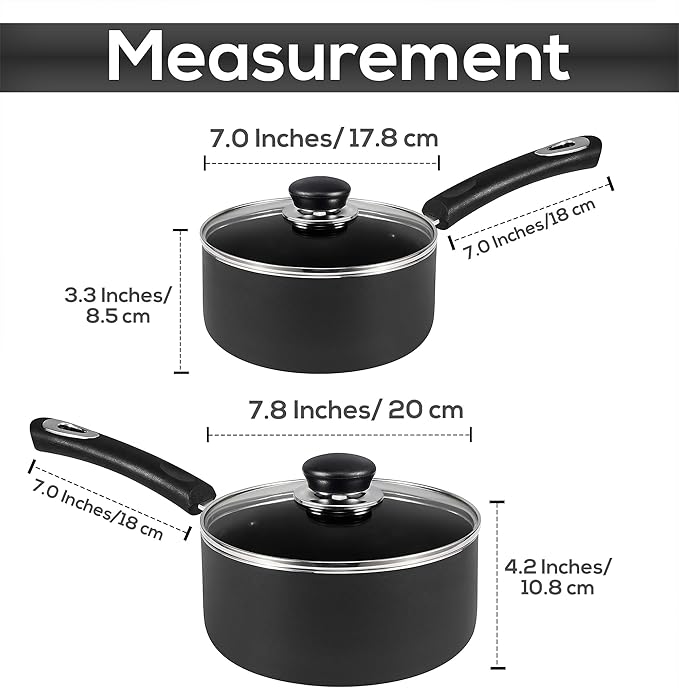 Utopia Kitchen Nonstick Stock Pot Saucepan Set with Lids, 2 Quart and 3 Quarts Multipurpose Stock Pots Set for Home, Kitchen or Restaurant, Grey & Black - Image 2