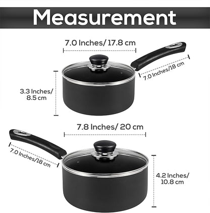 Utopia Kitchen Nonstick Stock Pot Saucepan Set with Lids, 2 Quart and 3 Quarts Multipurpose Stock Pots Set for Home, Kitchen or Restaurant, Grey & Black - Image 2