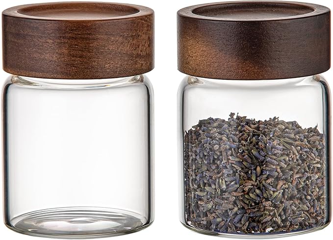 6 pc Glass Spice jars Glass Jars with Screw Lid 5 oz Acacia Wood Glass Herb Sugar Coffee Bean Ground Container Food Storage Canister for Candy Pantry Tea Seasoning Meal Prep Snack (6*150ml(5oz)) - Image 8