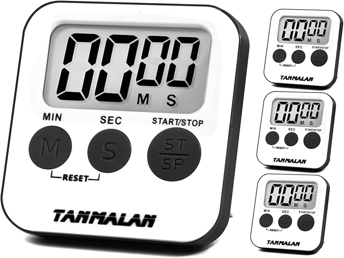 Tanmalan Kitchen Timer for Cooking Loud Alarm, Large Display, Auto Memory Loud Alarm, Large Display,Big Button，for Kids for Teacher Classroom Must Haves,Count Down-up,Easy to use (Black,4 Pack) by Tanmalan