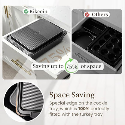 Kikcoin 25 PCS Stackable Baking Pans Set, Non-stick Bakeware Sets with Silicone Handles, 450°F Oven Safe Cookie Sheets for Baking, Easy Release Heavy-duty Baking Sheets Non Stick, Black - Image 3