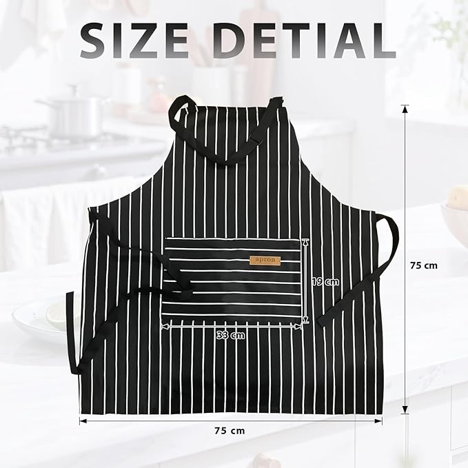 VALOME 2 Pack Kitchen Aprons, Apron for Cooking with 2 Pockets, Unisex Adjustable Neck Strap Chef Aprons for Men Women - Image 2