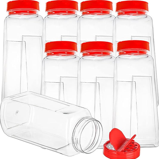 Yopay 8 Pack Large Spice Jar, 32oz Seasoning Shaker, Plastic Spice Container Bottle with Red Dual Shake Lid for Storing Herbs, Powders, General Use Storage Containers by Yopay