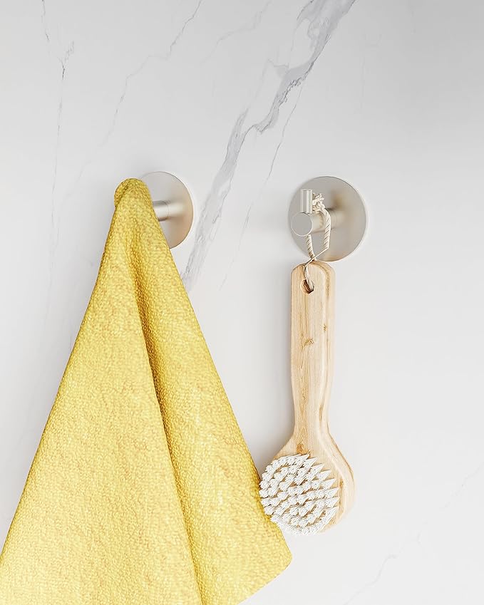 Paper Towel Holder Under Cabinet, Self Adhesive or Wall Mounted SUS304 Stainless Steel Paper Towel Holder for Kitchen, Bathroom(2 Towel Hooks, Silver) - Image 5