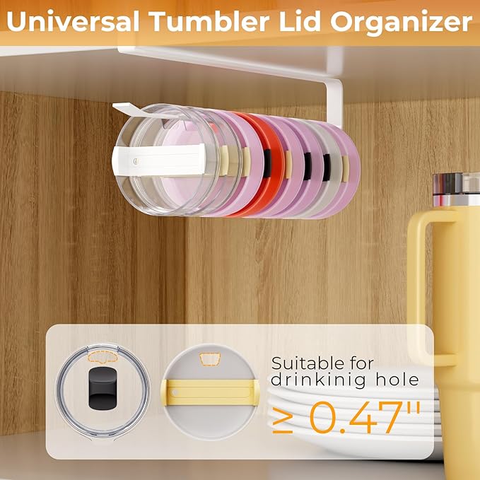 Quehun 2 PCS Tumbler Lid Organizers, Ample Lid Capacity Up to 30 Lids, No Adhesive No Drill Yeti Lid Organizer Holder Inside Cabinet, Space-Saving Stanley Tumbler Cup Lid Holder Organizer for Kitchen - Image 3