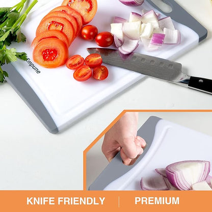 Extra Large Cutting Boards, Plastic Cutting Boards for Kitchen (Set of 4) Cutting Board Set Dishwasher Safe Chopping Board with Juice Grooves Easy-Grip Handles, Grey, Empune - Image 6