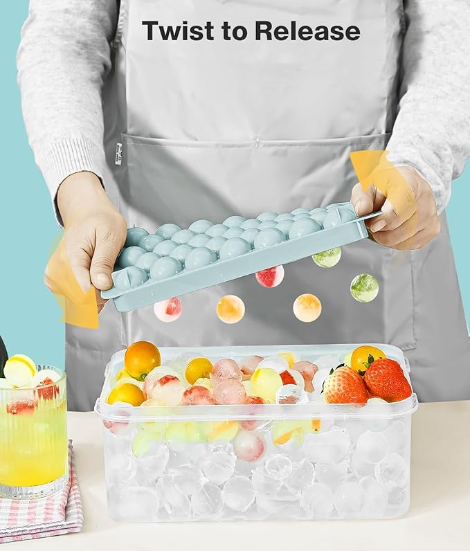Round Ice Cube Trays for Freezer - Ice Cube Tray with Lid and Bin,Stackable Ice Ball Maker, BPA-Free Ice Mold, Circle Ice Trays for Juice,Coffee and Cocktails (1.2in/93 balls&box) - Image 6