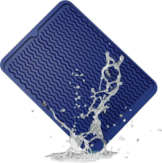 ZLR Silicone Dish Drying Mat & Heat Resistant Trivet (12" x 16") - Waterproof Counter Protector for Air Fryer, Coffee Maker - Non-Slip, BPA Free Kitchen Pad, Easy Clean Dishwasher Safe (Midnight Blue) by ZLR