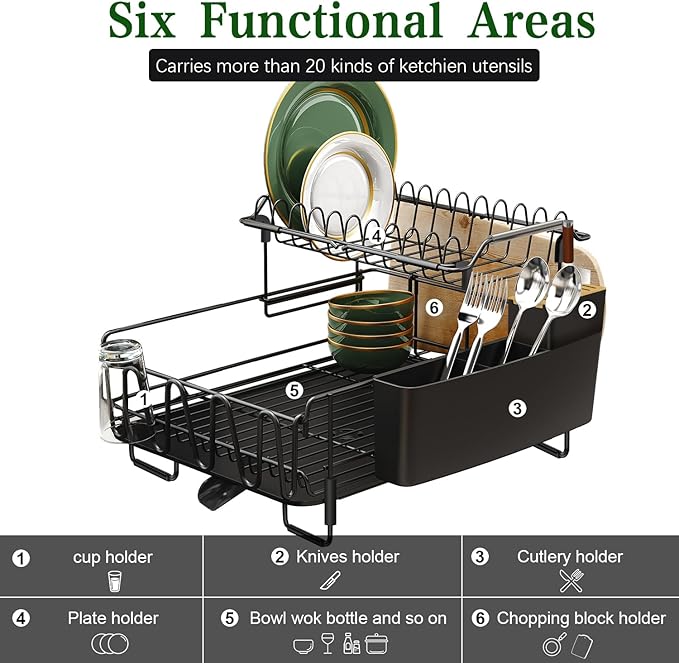 Runnatal 2-Tier Dish Drying Rack with Drainboard Set, Stainless Steel Detachable 2-in-1 Large-Capacity 2-Tier Over The Sink Anti-Rust Dish Rack and Dish Drainer for All Kitchen - Image 4