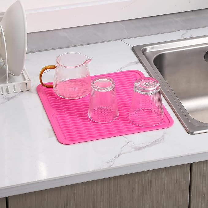 MicoYang Silicone Dish Drying Mat for Multiple Usage,Easy clean,Eco-friendly,Heat-resistant Silicone Mat for Kitchen Counter or Sink,Refrigerator or Drawer liner Rose M 12 inches x 12 inches - Image 6