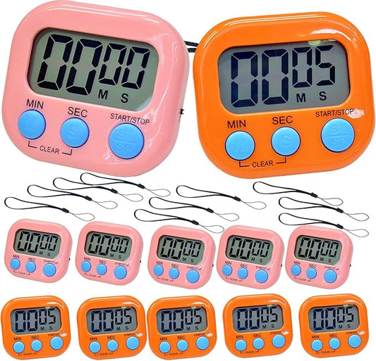 2 Pack Small Digital Kitchen Timer Magnetic Back and On/Off, Classroom Timers for Teachers Kids, Count Up Count Down Loud Alarm Stop Memory Function for Cooking Study Work Exercise (5, Pink+Orange) by Soseelnee