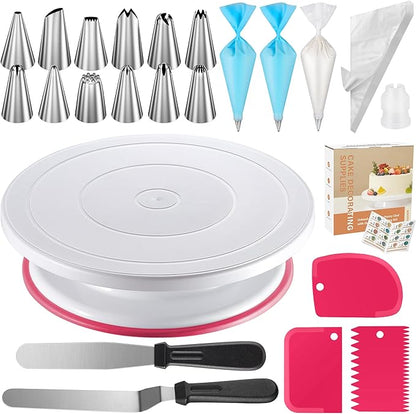 Kootek 71PCs Cake Decorating Kit, Baking Supplies Tools - Includes Cake Stand Turntable, 12 Icing Piping Tips Set, 2 Frosting Spatulas, 3 Scrapers, 50+2 Piping Bags, Coupler, Video Tutorial, Booklet by Kootek