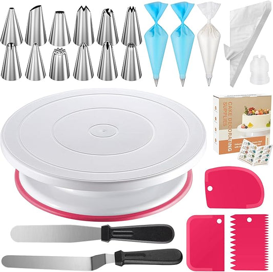 Kootek 71PCs Cake Decorating Kit, Baking Supplies Tools - Includes Cake Stand Turntable, 12 Icing Piping Tips Set, 2 Frosting Spatulas, 3 Scrapers, 50+2 Piping Bags, Coupler, Video Tutorial, Booklet by Kootek