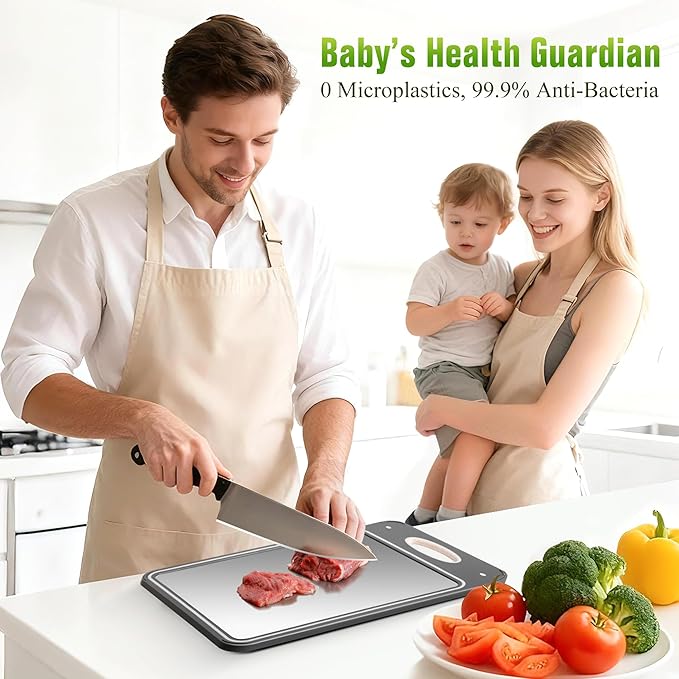 Titanium Cutting Boards for Kitchen - Katuchef Non Toxic Double Sided Metal for Meat/Fish & Wheat Straw PP for Fruits/Vegetables, Dishwasher Safe, Hygienic, Pure Titanium Easy Clean Chopping Board
