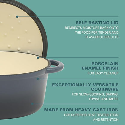 Gibson Home Addlestone 5 Qt Enameled Cast Iron Dutch Oven Pot with Lid – Round, Oven Safe to 500°F, Ideal for Bread Baking & Stews - Gradient Navy Blue - Image 3