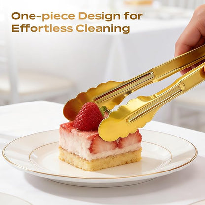6 Pack Stainless Steel Serving Tongs, 9 Inch Gold Salad Tongs Serving Utensils Buffet Tongs Gold Plated Heavy Duty Reusable Metal Kitchen Clips for Salad, Snack, Barbecue, Catering, Wedding, Party - Image 5