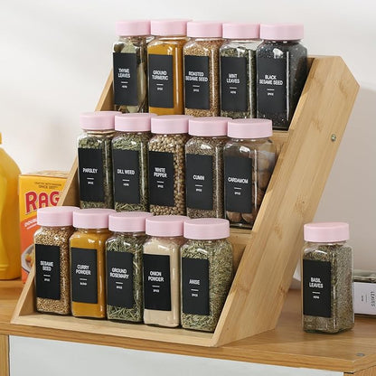 24 Glass Spice Jars with Labels, Spice Jar Set, 4oz Seasoning Containers, Spice Containers with Pink Airtight Lids and Shaker Lids, Square Empty Spice Bottles, 492 Labels, 1 Funnel - Image 4
