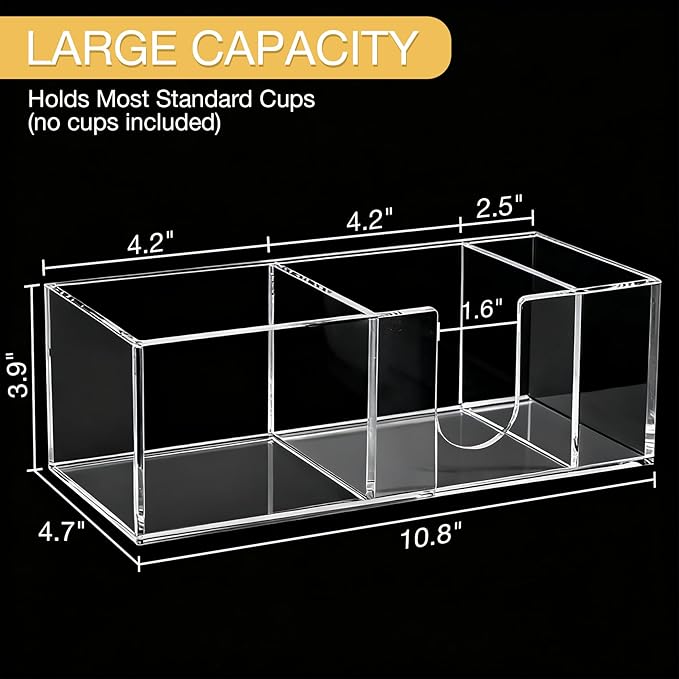 Acrylic Cup Holder for Countertop, 3 Slots Acrylic Coffee Bar Accessories and Organizer Anti Slip Waterproof, Clear Coffee Station Organizer for Cup Lid Straw