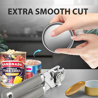 Safring Can Opener Manual, Heavy Duty Handheld Strong Can Opener with Soft Touch Handle, Sharp Blade Smooth Edge, Can Openers with Multifunctional Bottle Opener, Gray - Image 7