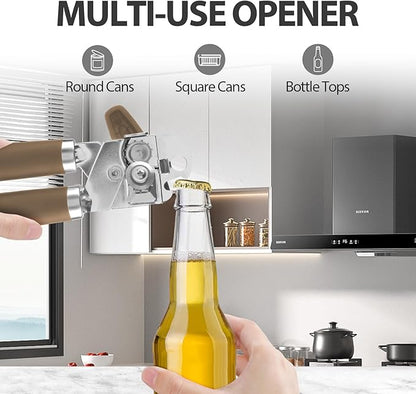 Safring Can Opener Manual, Heavy Duty Handheld Strong Can Opener with Soft Touch Handle, Sharp Blade Smooth Edge, Can Openers with Multifunctional Bottle Opener, Coffee - Image 5