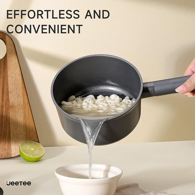 JEETEE Titanium Sauce Pan with Lid, 1.5 QT Non Stick Cooking Pots, Oven & Dishwasher Safe, Ideal for Sauces Soups and Heating Milk, PFOA/PFAS Free (Gray) - Image 6