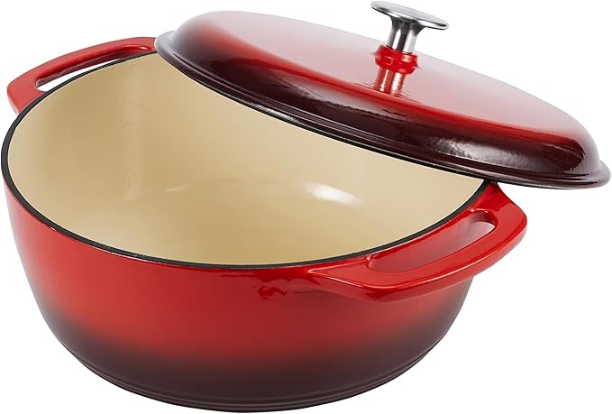 Amazon Basics Enameled Cast Iron Dutch Oven Pot with Lid, Round, Dual Handles, Heavy-Duty, Oven Safe for Stews, Roasting, Baking, 4.3-Quart, Red - Image 2