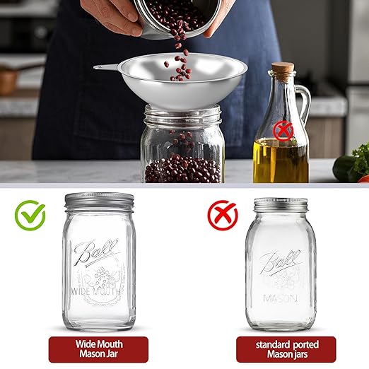 Canning Funnel with Strainer - Wide Mouth Stainless Steel Kitchen Funnel for Mason Jars, Transferring Liquids, Dry Ingredients, Canning & Preserves - Image 4