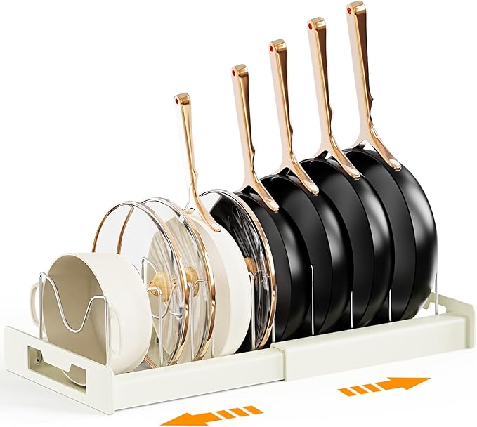 Dayacoco Pots and Pans Organizer Under Cabinet with 10 Adjustable Compartments - Pot Lid Holder, Expandable Pan Organizer for Cabinet, Pot Rack for Kitchen Cabinet, Frying Rack, Lid, Cookware,1 Pcs by Dayacoco