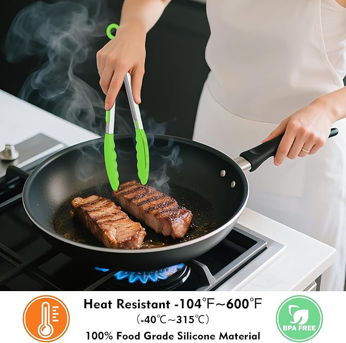 Hotec Silicone Kitchen Tongs for Cooking 9-Inch Serving Tongs with Silicone Tips, Set of 3 (Red Blue Green) - Image 4
