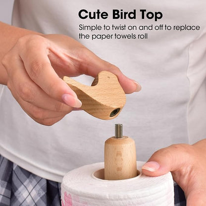 KitchLife Cute Wooden Paper Towel Holder Countertop - Solid Freestanding Paper Towel Dispenser Stand Organizer with Anti-Skid Base (Bird) - Image 4