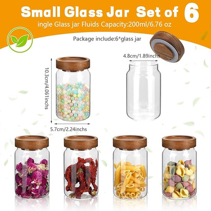 6oz Small Glass Jars with Wood Lid Spice Jar Round Food Storage Canister Clear Glass Containers Jar for Ground Seasoning Pantry Sugar Tea Coffee Bean Spice Herb Cookies(6 * 200ml(6.76oz)) - Image 2