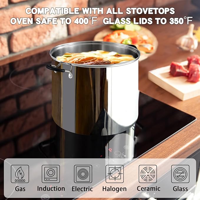 Cook N Home Stockpot Sauce Pot Induction Pot With Lid Professional Stainless Steel 12 Quart, Dishwasher Safe With Stay-Cool Handles, Silver - Image 4