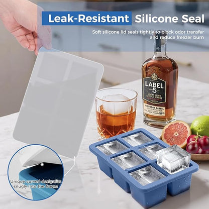 mossime Silicone Ice Cube Tray: 4pack Square Whiskey Large Ice Cube Molds - Old Fashioned Ice Cube Trays with Lid - 2inch Easy Release Big Freezer Mold for Cocktail Food Soup & Juice - Image 9
