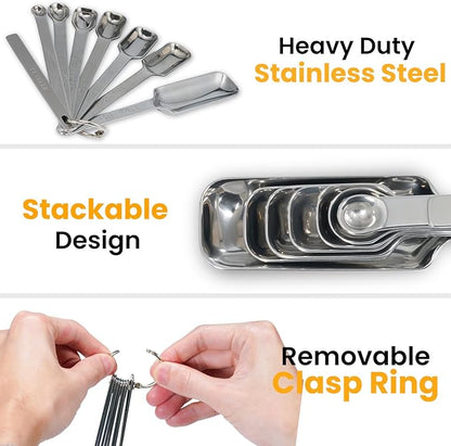 Stainless Steel Measuring Spoons Set of 13, Includes 7 Rectangular Measuring Spoons, 1 Leveler & 5 Tiny Spoons, Compact Spoons Design for Spice Jars, Ideal for Dry and Liquid Ingredients - Image 2
