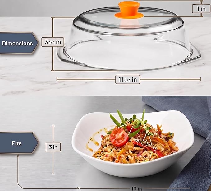 Bezrat Microwave Tall Glass Plate Cover For Food | Splatter Guard Lid with Easy Grip Silicone Handle Knob & Steam Vents | 100% Food Grade | BPA Free and Dishwasher Safe | Plates and Bowls 10 x 3 Inch - Image 3