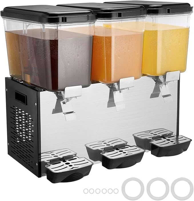 VEVOR Commercial Beverage Dispenser, 3 Tanks 18 L / 19 QT Per Tank Juice Dispenser, 512W Stainless Steel Ice Tea Drink Machine with 45°F-54°F Cooling Temperature, for Cold Drink Restaurant Bar Party - Image 9