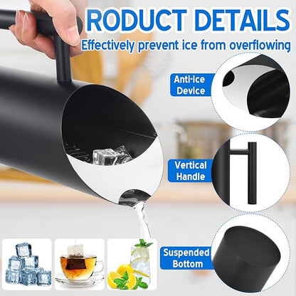 Funnymoom 3 Pack 53oz/1.5l Stainless Steel Water Pitcher Modern Metal Pitcher with Ice Guard Black Carafe Drink with Handle or Iced Hot Drink Tea Juice Coffee Beer - Image 3